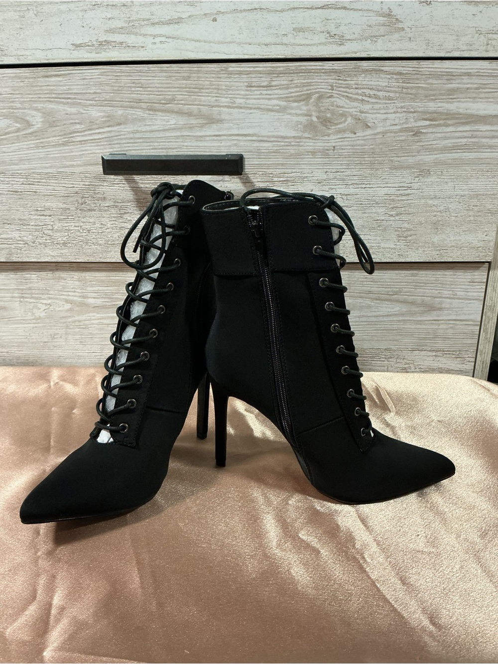 Women's Black Lace-Up Stiletto Ankle Boots
